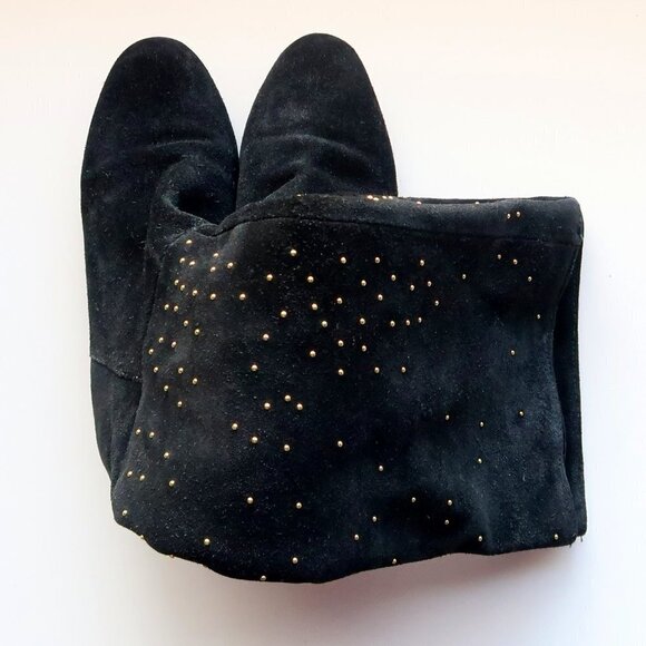 Anthropologie Matiko Black Suede Leather Gold Stud Wedge Heel Tall Boots Size 7 - Picture 7 of 13